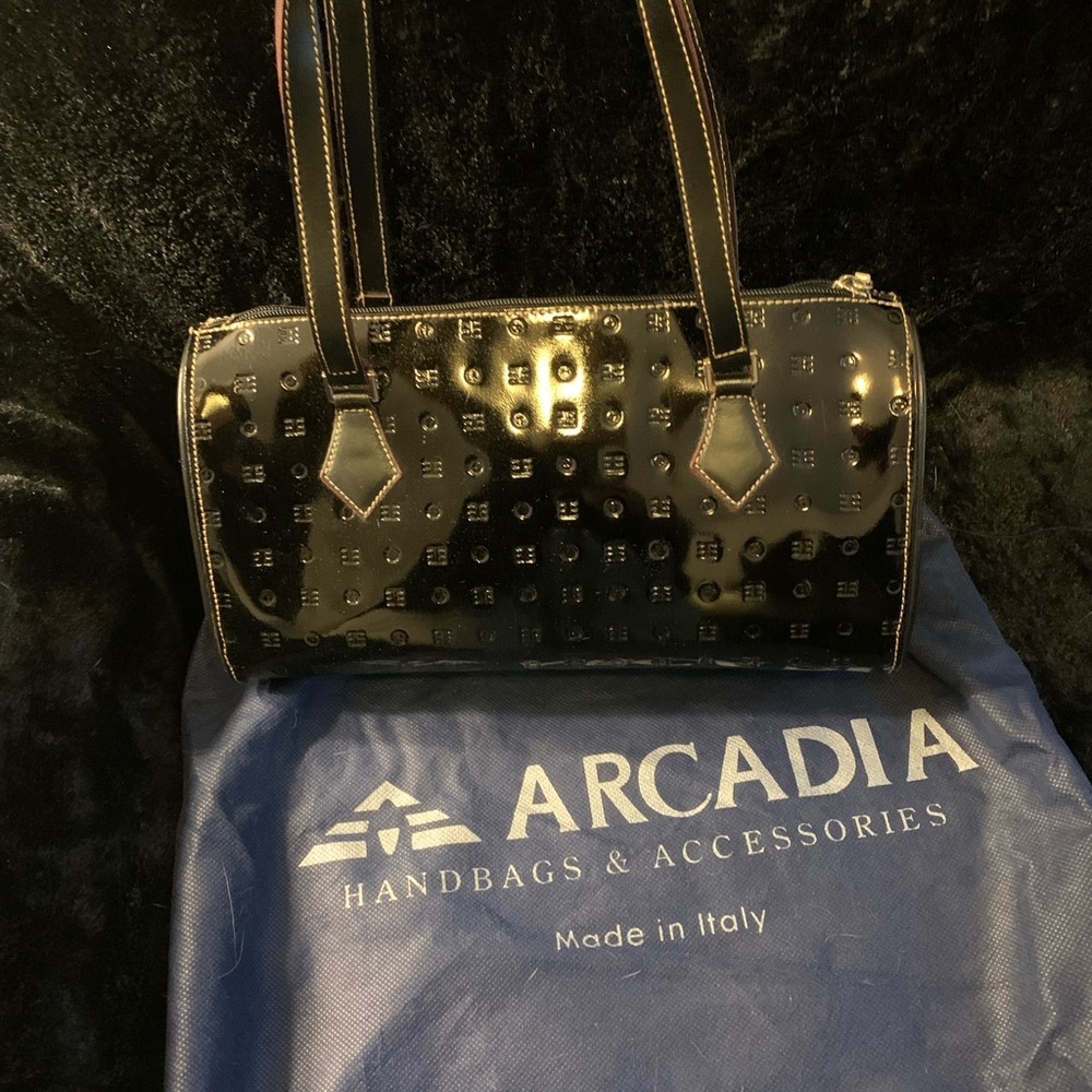 Arcadia Black Patent Leather Satchel Bag